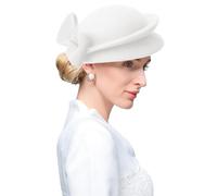 ELLYDOOR Wool Fascinator Hat Winter Wool Felt Pillbox Hat for Women Wedding Church Hat Veil Bowknot Fedoras, 025 Ivory White, One Size