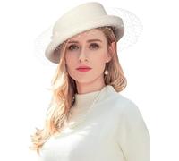 ELLYDOOR Wool Fascinator Hat Winter Wool Felt Pillbox Hat for Women Wedding Church Hat Veil Bowknot Fedoras, 2022 Ivory, One Size