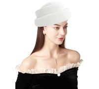 ELLYDOOR Wool Fascinator Hat Winter Wool Felt Pillbox Hat for Women Wedding Church Hat Veil Bowknot Fedoras, 2024 Ivory Beige, One Size