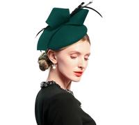 ELLYDOOR Wool Fascinator Pillbox Hat Winter British Wool Felt Hat for Women Wedding Church Hat Flower Fedoras, J-Green, One Size
