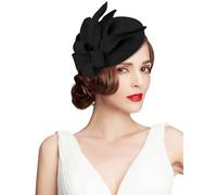ELLYDOOR Wool Fascinator Pillbox Hat Winter British Wool Felt Hat for Women Wedding Church Hat Flower Fedoras, 2021 Black, One Size