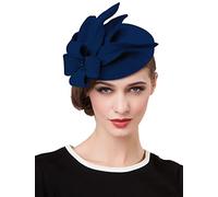 ELLYDOOR Wool Fascinator Pillbox Hat Winter British Wool Felt Hat for Women Wedding Church Hat Flower Fedoras, 2021 Dark Blue, One Size