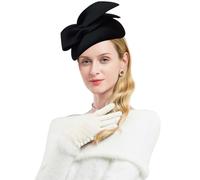 ELLYDOOR Wool Fascinator Pillbox Hat Winter British Wool Felt Hat for Women Wedding Church Hat Flower Fedoras, 2028 Black, One Size