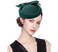 ELLYDOOR Wool Fascinator Pillbox Hat Winter British Wool Felt Hat for Women Wedding Church Hat Flower Fedoras, 2023 Green, One Size