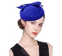 ELLYDOOR Wool Fascinator Pillbox Hat Winter British Wool Felt Hat for Women Wedding Church Hat Flower Fedoras, 2023 Royal Blue, One Size