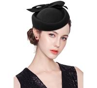 ELLYDOOR Wool Fascinator Pillbox Hat Winter British Wool Felt Hat for Women Wedding Church Hat Flower Fedoras, 2023 Black, One Size
