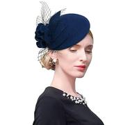 ELLYDOOR Wool Fascinator Pillbox Hat Winter British Wool Felt Hat for Women Wedding Church Hat Flower Fedoras, 2006 Dark Blue, One Size