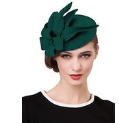 ELLYDOOR Wool Fascinator Pillbox Hat Winter British Wool Felt Hat for Women Wedding Church Hat Flower Fedoras, 2021 Green, One Size