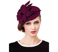 ELLYDOOR Wool Fascinator Pillbox Hat Winter British Wool Felt Hat for Women Wedding Church Hat Flower Fedoras, 2021 Burgundy, One Size