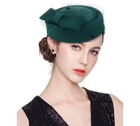 ELLYDOOR Wool Fascinator Pillbox Hats for Women Winter British Wedding Church Veil Hat Tea Party Derby Hat, Green, One Size
