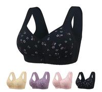 Ellymuse Daisy Bras for Older Women UK Front Fastening Closure Bras Push Up Lisa Charm Comfort Wireless Full Coverage Everyday Bras Plus Size Cotton Bralettes High Impact Sports Bra,Black,54