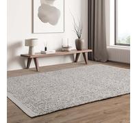 Elm Chunky Boucle Rug for Living Room Bedroom Hand-Woven Wool & Viscose Blend with Durry-Inspired Border Rug in Silver X-Large 200x300 cm (6'7"x10')