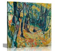 Elm Forest in Autumn by Edvard Munch Ready to Hang Wall Art Canvas Prints for Home Living Room Decor Poster Framed Artwork 30 x 30cm (12 x 12 inches)