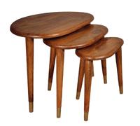 Elm Home And Garden 3 Piece Nesting Coffee Table Set - Solid Mango Wood Nest of Tables in Brown Elm Home And Garden Brown