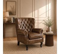 Elm Home And Garden Cavendish Wingback Genuine Leather Armchair Old English 103Cm H X 84Cm W X 86Cm D