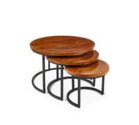 Elm Home And Garden Large Solid Dark Wooden Round Coffee Table Nest Table H48 X W77 X D77Cm