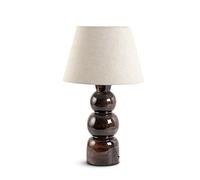 Elm home and garden Living Room Bedroom Bedside Table Lamp Large Brown Antique Wash Enamel Wooden Fabric Shade Office, Nightstand, Entryway Lighting Decor Round 50cm High x 30cm Wide x 30cm Deep