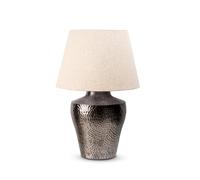 Elm home and garden Living Room Bedroom Bedside Table Lamp Large Grey Silver Round Metal Fabric Shade Office, Nightstand, Entryway Lighting Decor Round 64cm High x 40cm Wide x 40cm Deep