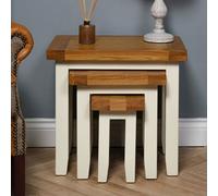 Elm Home And Garden Painted Cream Wooden Oak Nest Of Three 3 Tables Side Lamp End 50Cm High X 54Cm Wide X 37Cm Deep Fully Assemble
