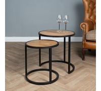 Elm Home And Garden Round Nest Of Two Tables Solid Mango Wood Black Metal End Side 58Cm X 55Cm X 55Cm Fully Assembled