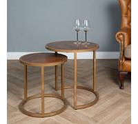 Elm Home And Garden Round Nest Of Two Tables Solid Mango Wood Gold Metal End Side 58Cm X 55Cm X 55Cm Fully Assembled
