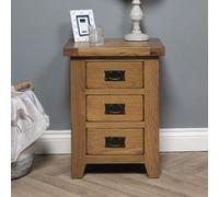 Elm Home And Garden Rustic Oak Wooden 3 Drawer Bedside Cabinet Table 62Cm High X 47Cm Wide X 37Cm Deep Fully Assembled