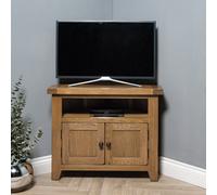 Elm Home And Garden Rustic Oak Wooden Corner Tv Media Video Unit Stand 65Cm High X 80Cm Wide X 40Cm Deep Fully Assembled