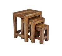 Elm Home And Garden Solid Dark Brown Wood Nest Of 3 Three Tables H50 X W45 X D34Cm