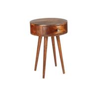 Elm Home And Garden Solid Dark Brown Wood Round Side End Lamp Bedside Table H57 X W40 X D40Cm