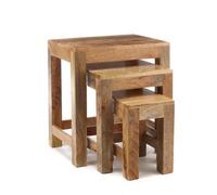Elm Home And Garden Solid Light Brown Wood Nest Of 3 Three Tables H50 X W45 X D34Cm