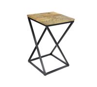 Elm Home And Garden Solid Mango Wood Light Oak Finish Black Metal Side End Lamp Table Fully Assembled 50Cm High X 31Cm Wide X 31Cm