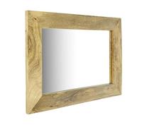 Elm home and garden Solid Mango Wood Wall Mirror, Light Oak Finish, 85cm Wide x 60cm High x 2cm Deep, Fully Assembled