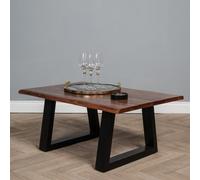Elm Home And Garden Solid Mango Wooden Live Edge Coffee Table Dark Oak Finish Metal 43Cm High X 95Cm Wide X 65Cm Deep