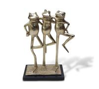 Elm home and garden Trio Frog Figurine Ornament and Home Accessory in Champagne Gold - Aluminium and Marble - 39cm Tall