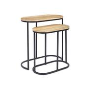Elm Home And Garden Wooden Light Oak Finish Black Metal Oval Nest Of Three 3 Tables End Side Lamp H61 X W62 X D32Cm
