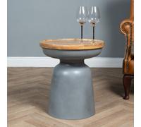 Elm Home And Products Elm Home And Garden Round Side End Lamp Table Grey Metal Solid Wood Oak Finish 46Cm High X 42Cm Fully Assembled