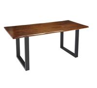 Elm Home And Products Elm Home And Garden Solid Mango Wooden Live Edge Dining Kitchen Table Dark Oak Finish Metal 76Cm High X 150Cm Wide X 90Cm Deep