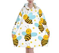 ELMAIN Blanket Hoodie Cute Flying Bees Pattern Wearable Blanket Adult Oversized Flannel Sweatshirt Gift for Women Multicolor