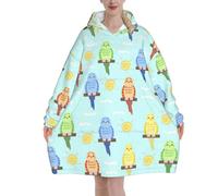 ELMAIN Wearable Blanket Hoodie for Women, Budgie Sun Pattern Fuzzy Soft Oversized Hooded Blanket Sweatshirts