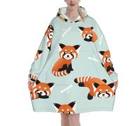 ELMAIN Wearable Blanket Hoodie for Women, Cute Red Panda and Bamboo Pattern Fuzzy Soft Oversized Hooded Blanket Sweatshirts