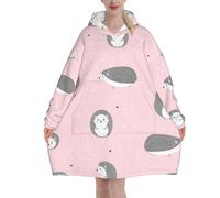 ELMAIN Wearable Blanket Hoodie Sweatshirt Blanket Cute Smiling Hedgehogs Warm Plush Hooded Blanket for Adult Teens