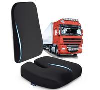 Elmara Lorry Driver Seat Cushion & Lumbar Support (2-PIECE SET), Lorry Accessories, HGV Accessories, Truck Accessories, Lorry Driver Gifts, Lorry Cushions for Driving Seat for Back Pain (Black)