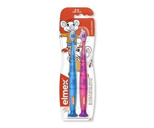 Elmex 2 Soft Toothbrushes 3-6 Years Old - Green and Pink