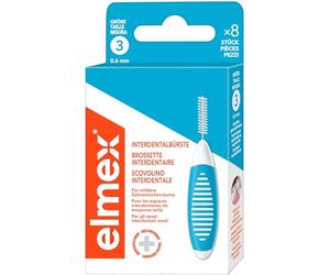 elmex Interdental Brush Blue (Size 3, 0.6 mm), 1 x 8 Interdental Brushes for Cleaning Medium Interdental Spaces