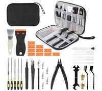 Elmham 34pcs 3D Printer Tool Kit, Printing Accessories Set with Storage Bag, Nozzles, Cleaning Tools, Scraper, Files, Carving Knife, Tweezers, Pliers for Model Finishing, Manual Power Source