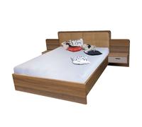 elmira wooden double bed with bedside cabinet with walnut