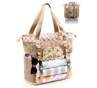 Elmklare 35L large Mesh Beach Tote Bag With Zipper for Women with 6 Pockets | Sandproof Pool Bag For Family Travel, Cruise, Swim, Vacation Essentials