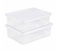 ELMORA'Z 2 x 32 Litre Underbed Plastic Storage Boxes With Lids Transparent Multipurpose Nestable Stackable Plastic Box With Lid Containers For Home Kitchen Garage School Art Craft Office Accessories