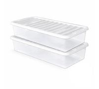 ELMORA'Z 2 x Under Bed Storage Box with Lid 43 Litre Clear Plastic Storage Container Nestable Multipurpose Organiser Stackable Space Saving Solution for Home Garage Art And Craft Clothes Shoes