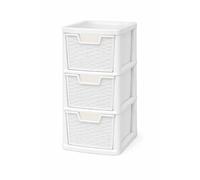 ELMORA'Z 3 Drawer Plastic Storage Organizer Medium For home Office Desktop Table Tower Unit Small Chest Of Drawer 3 Tier A 5 Clear Height 47cm Depth 25cm Width 19cm (Rattan White)